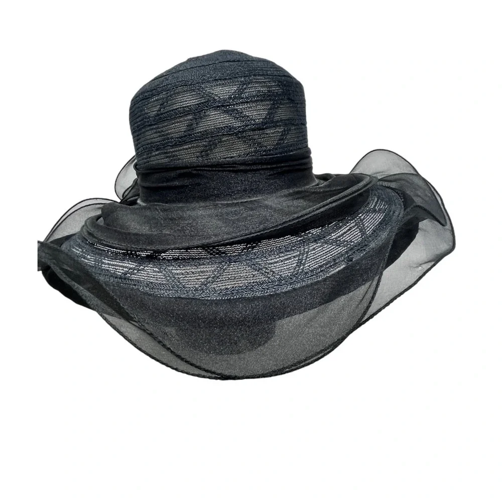 2 Fancy Hats High Tea Wedding Event Dressy White & Black Sheer Ruffle One Size‎